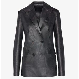 Faux Leather Double-Breasted Jacket, Black, Med, NEW w/TAGS!
